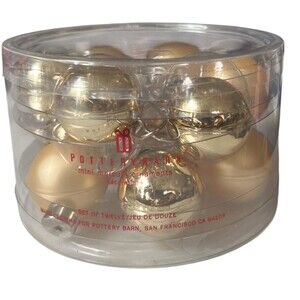 Pottery Barn Mini Bulb Ornaments Gold Toned Set of 12 Christmas Holiday Balls 1"